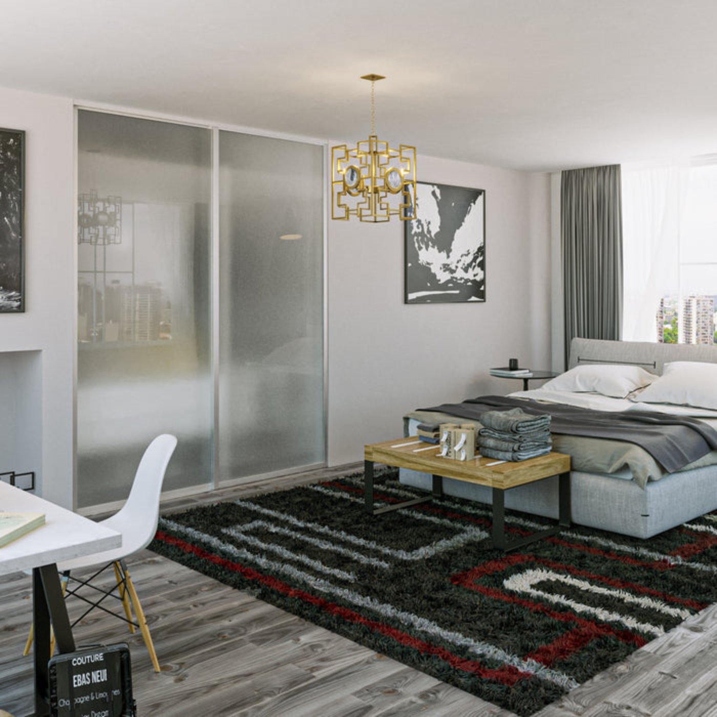 Doors22 120x80 Glass Sliding Room Divider Clear 3 panels - RDB120x80clear