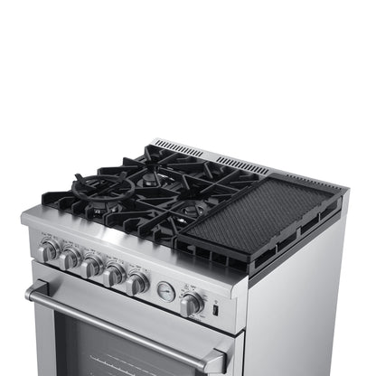 Forno 4-Piece Appliance Package - 30-Inch Gas Range with Air Fryer, Refrigerator, Wall Mount Hood, & 3-Rack Dishwasher in Stainless Steel - APR4-6276-30-H