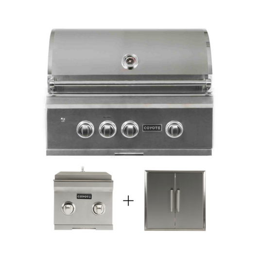 Coyote S-Series 30" Grill Package - Includes Grill, 26" Double Access Door, & Double Side Burner - C2SL30+CDA2426+C1DB
