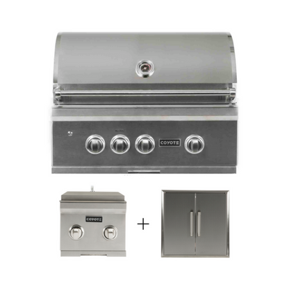 Coyote S-Series 30" Grill Package - Includes Grill, 26" Double Access Door, & Double Side Burner - C2SL30+CDA2426+C1DB