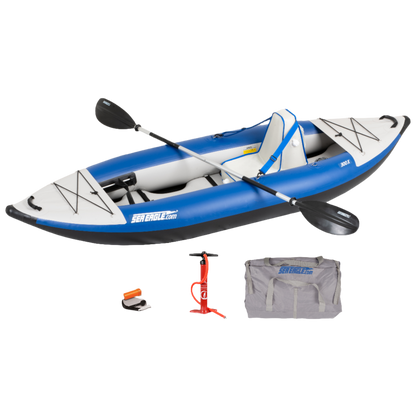 Sea Eagle 300X Explorer Inflatable Kayak Solo Deluxe Package Blue Gray New - 300XK_D