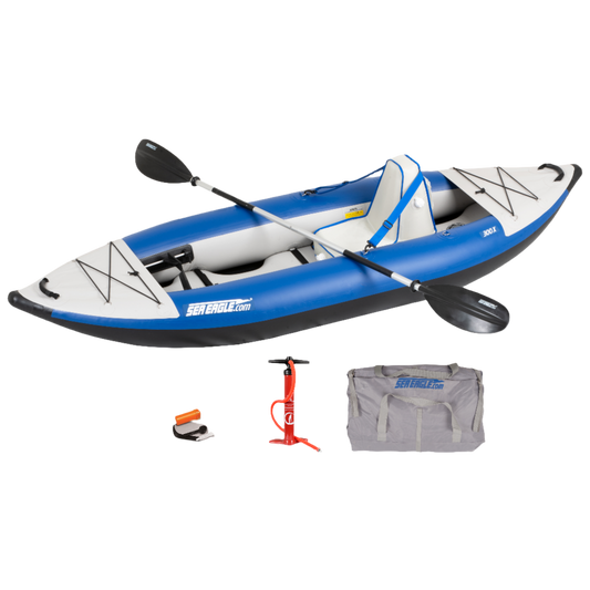 Sea Eagle 300X Explorer Inflatable Kayak Solo Deluxe Package Blue Gray New - 300XK_D
