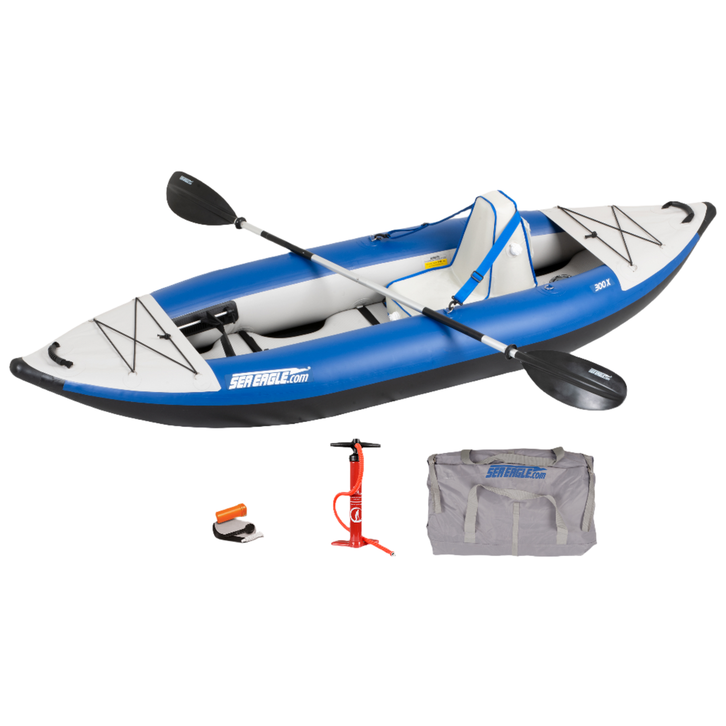 Sea Eagle 300X Explorer Inflatable Kayak Solo Deluxe Package Blue Gray New - 300XK_D