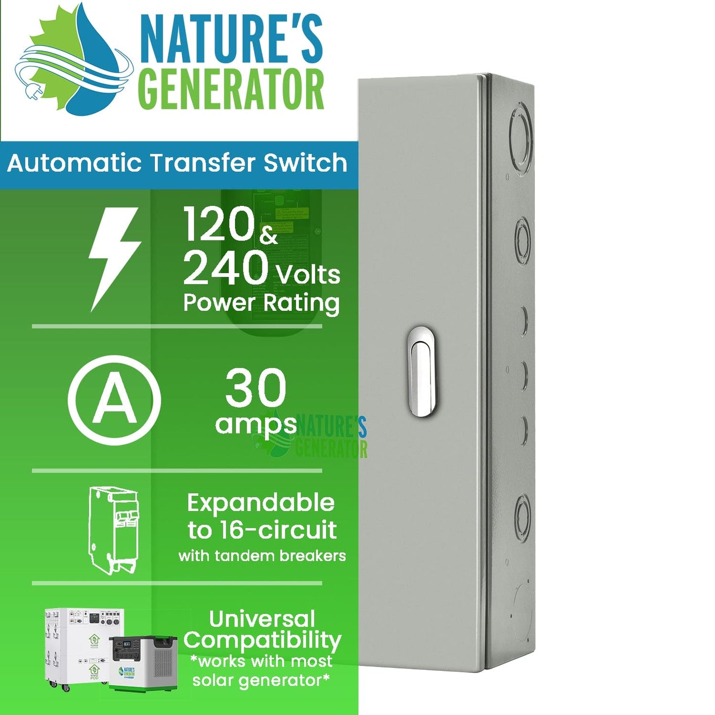 Nature's Generator  30A Automatic Generator Transfer Switch - NGA03030816N