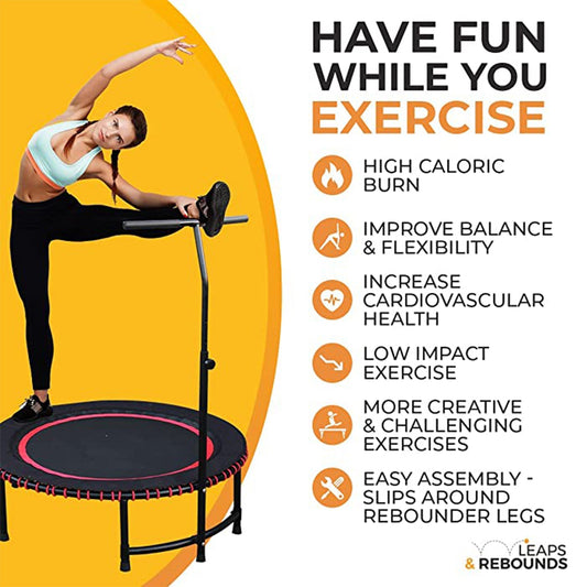 LEAPS & REBOUNDS 48" Adjustable Stability Bar with 48" Fitness Trampoline, Blue - 318052