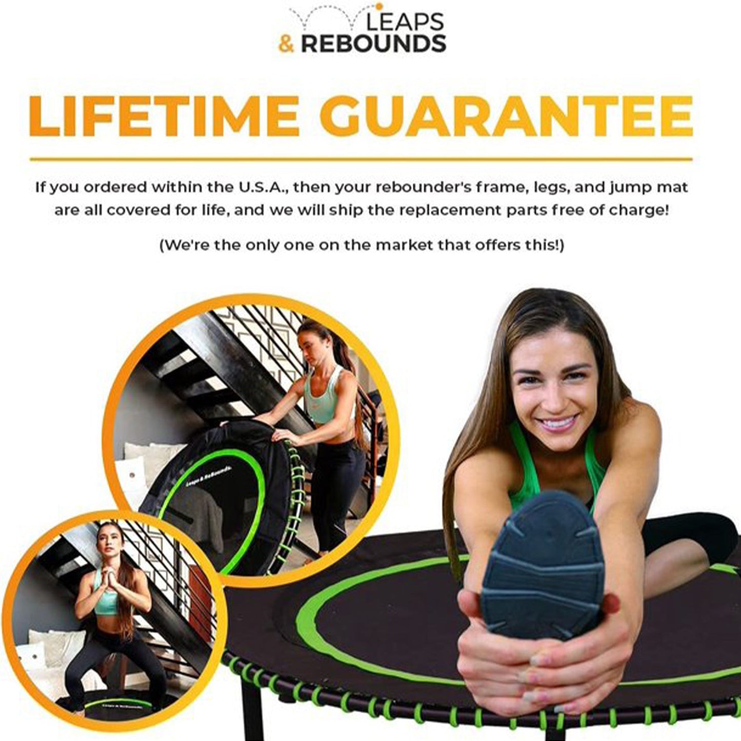 LEAPS & REBOUNDS 48" Adjustable Stability Bar with 48" Fitness Trampoline, Green - 318053