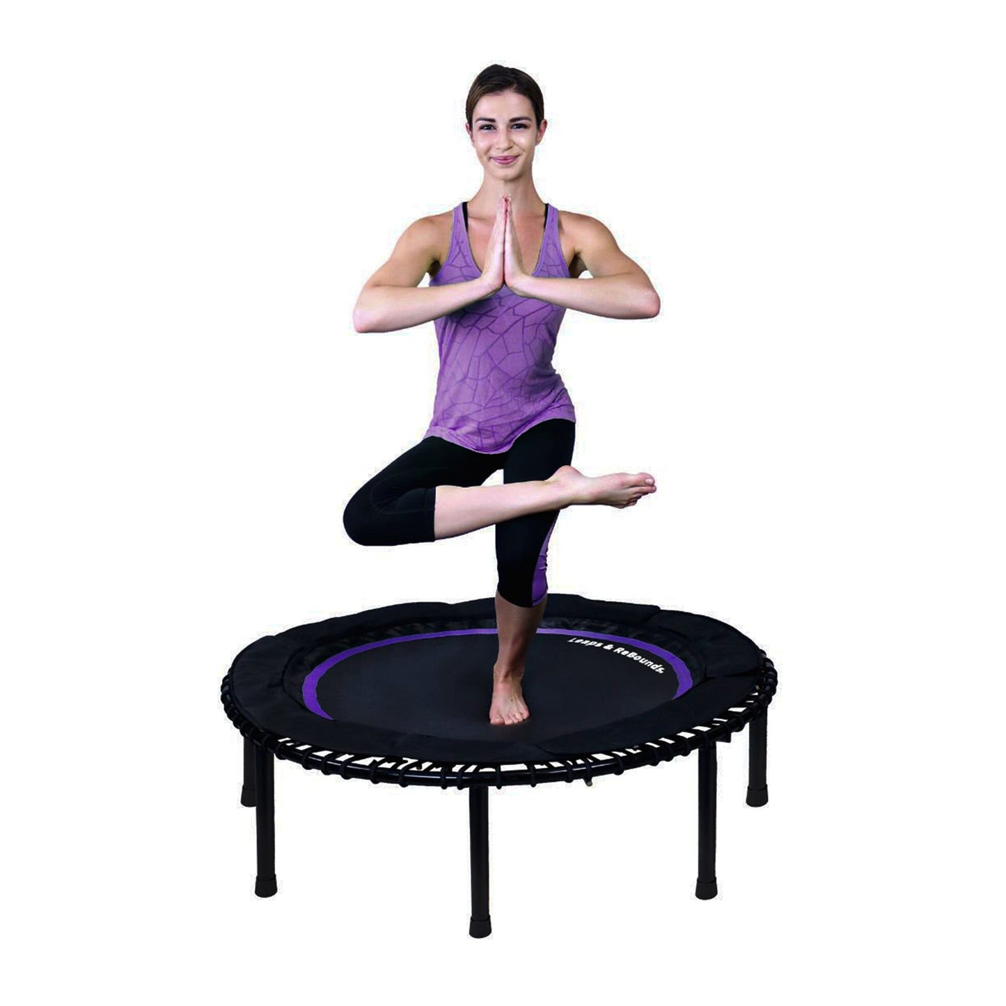 LEAPS & REBOUNDS 48" Adjustable Stability Bar w/ 48" Fitness Trampoline, Purple - 318054