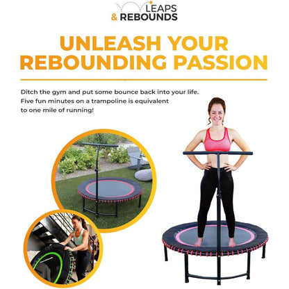 LEAPS & REBOUNDS 48" Adjustable Stability Bar w/ 48" Fitness Trampoline, Orange - 318058