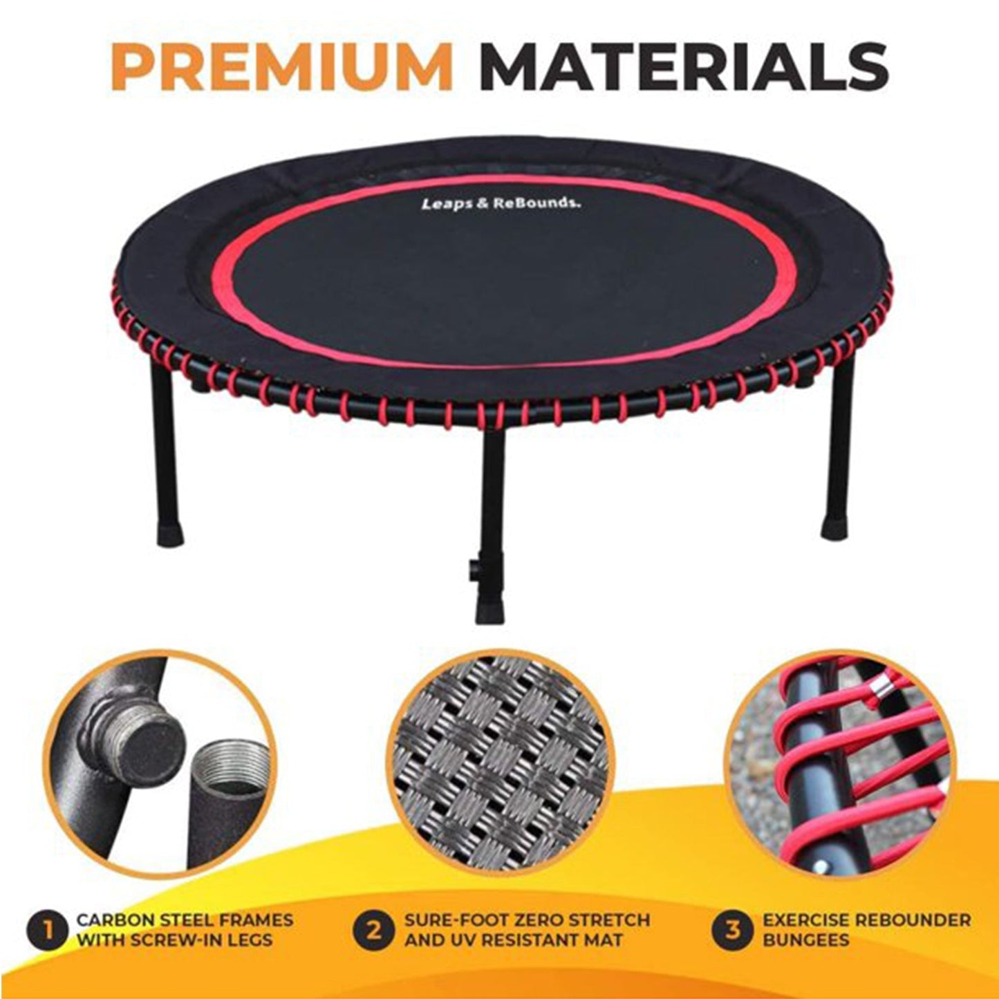 LEAPS & REBOUNDS 40" Adjustable Stability Bar with 40" Fitness Trampoline, Red - 318065