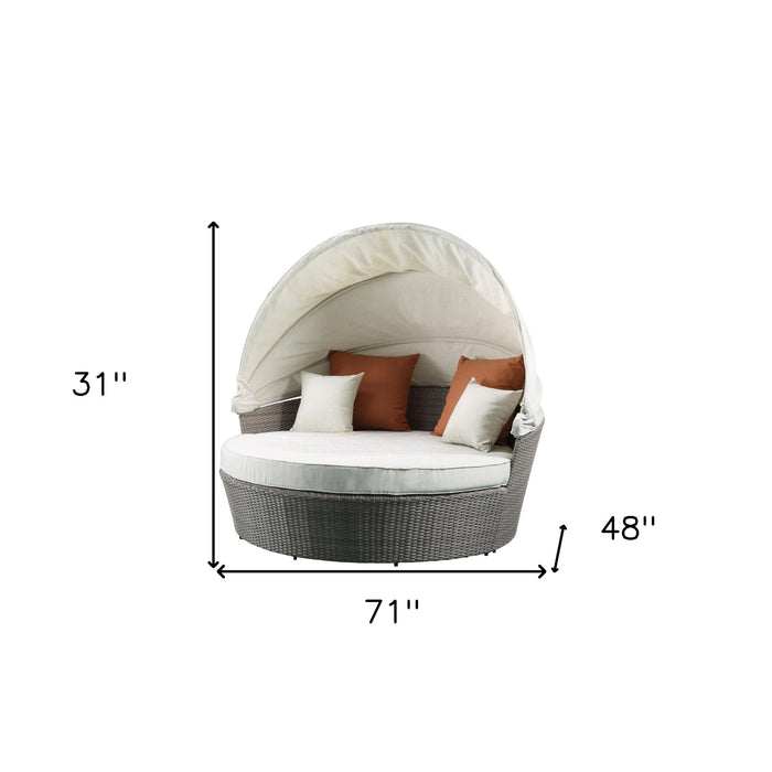 HomeRoots Outdoors Beige Fabric And Gray Wicker Patio Canopy Daybed and Ottoman Set - 318799