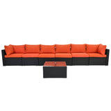 ESSENTIAL LOUNGER Outdoor Sofa Set w/Cushion & Glass Table Set of 7, Orange - 320030