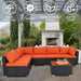 ESSENTIAL LOUNGER Outdoor Sofa Set w/Cushion & Glass Table Set of 7, Orange - 320030