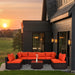 ESSENTIAL LOUNGER Outdoor Sofa Set w/Cushion & Glass Table Set of 7, Orange - 320030