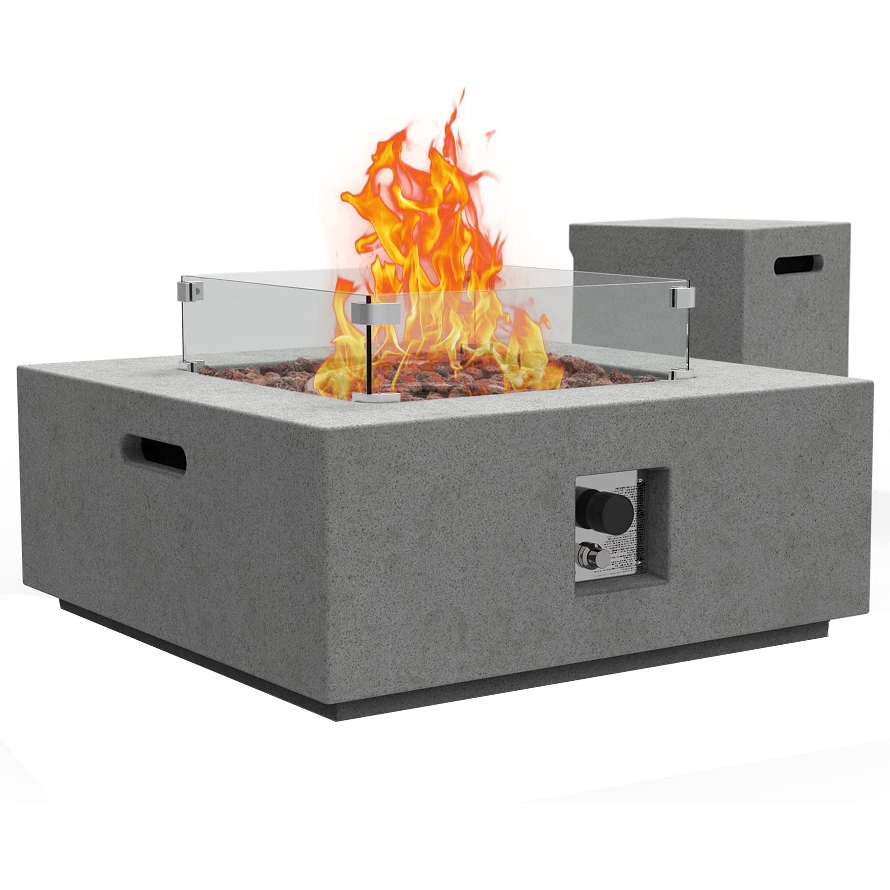 ESSENTIAL LOUNGER 35" Square Concrete Outdoor 50,000 BTU Firepit Table Set, Gray - 320031