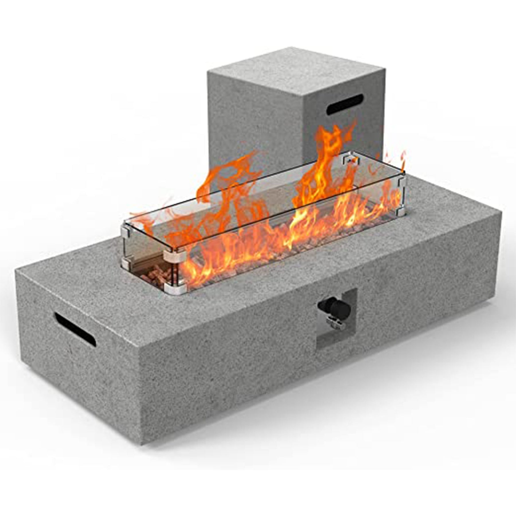 ESSENTIAL LOUNGER 56" Large Rectangular Concrete Outdoor Firepit Table Set, Gray - 320033