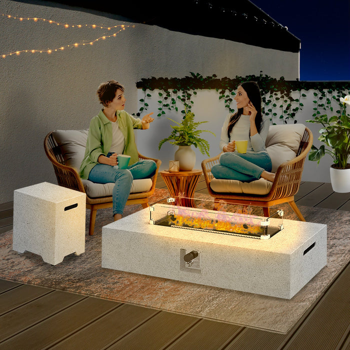 ESSENTIAL LOUNGER 56" Large Rectangular Concrete Outdoor Firepit Table Set, Gray - 320033