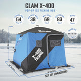 CLAM X-400 Portable 8 Ft 4 Person Pop Up Ice Fishing Thermal Hub Shelter Tent - 320778