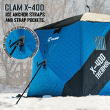 CLAM X-400 Portable 8 Ft 4 Person Pop Up Ice Fishing Thermal Hub Shelter Tent - 320778
