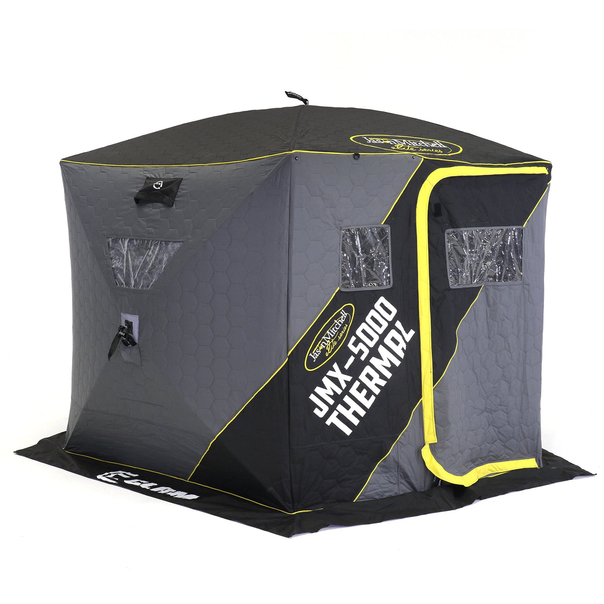 CLAM Jason Mitchell X5000 Portable 9 Ft 6 Person Ice Fishing Thermal Hub Shelter - 320780