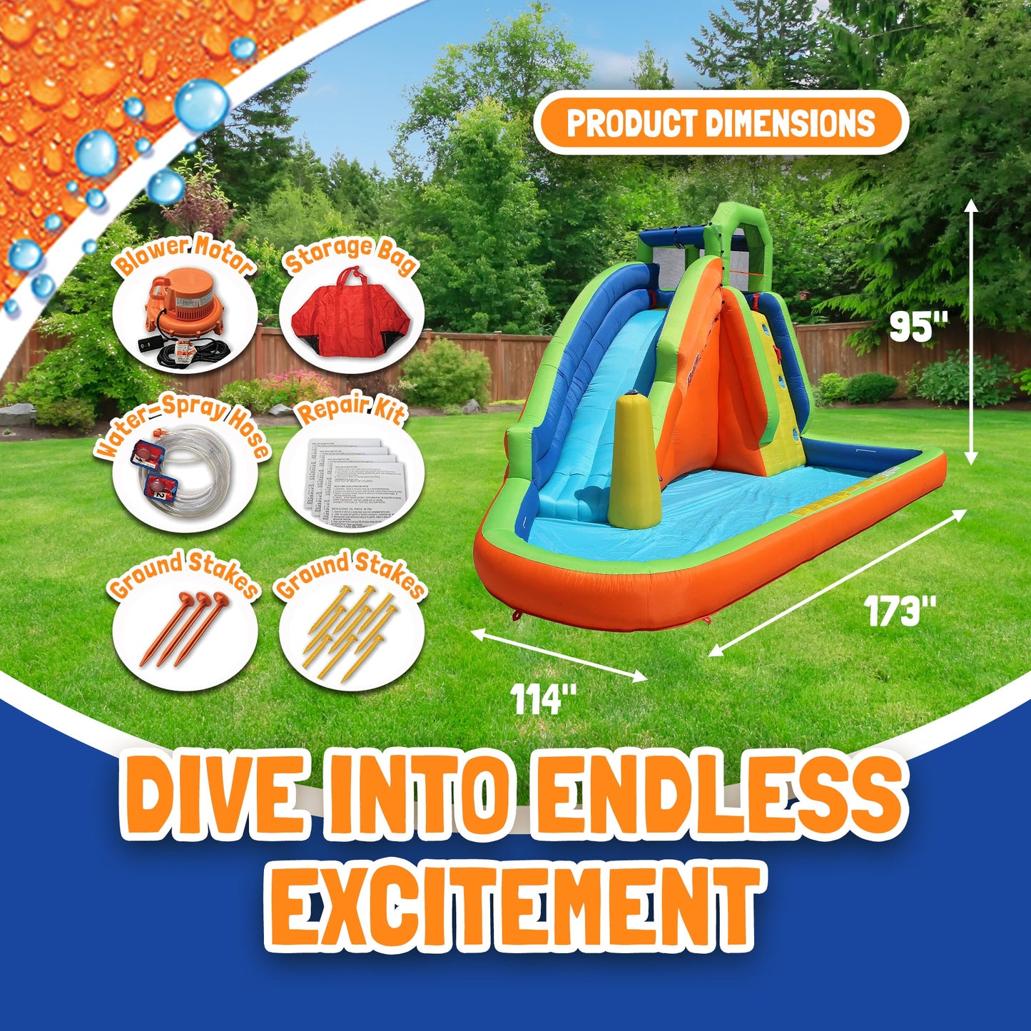 Banzai Gushing Geyser Water-Spraying Inflatable Pool Water Park Set, Multicolor - 327014