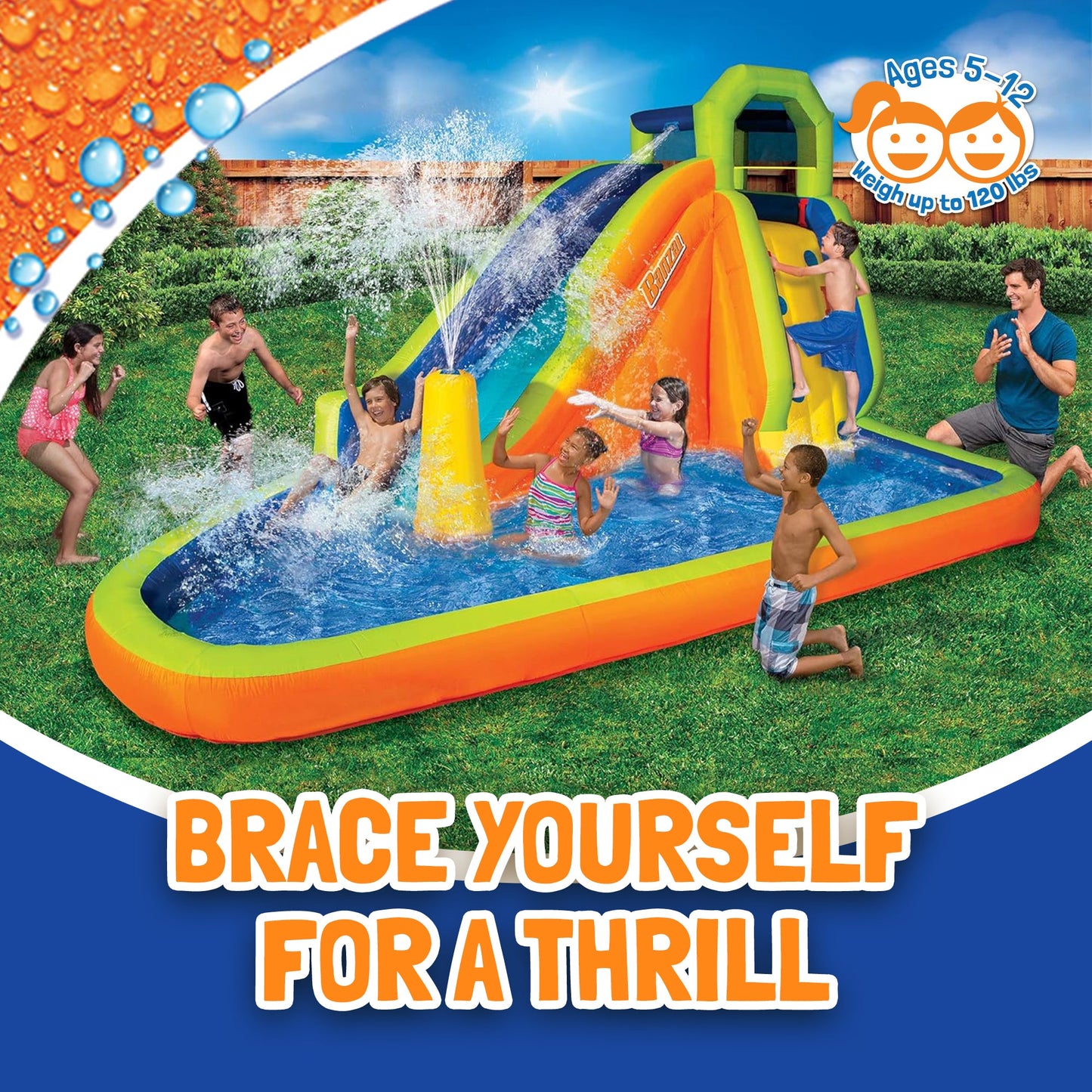 Banzai Gushing Geyser Water-Spraying Inflatable Pool Water Park Set, Multicolor - 327014