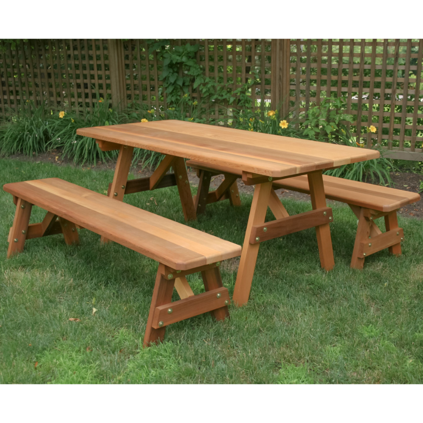 Creekvine Designs Red Cedar Classic Family Picnic Table with Benches - WF27WTB5-2CVD