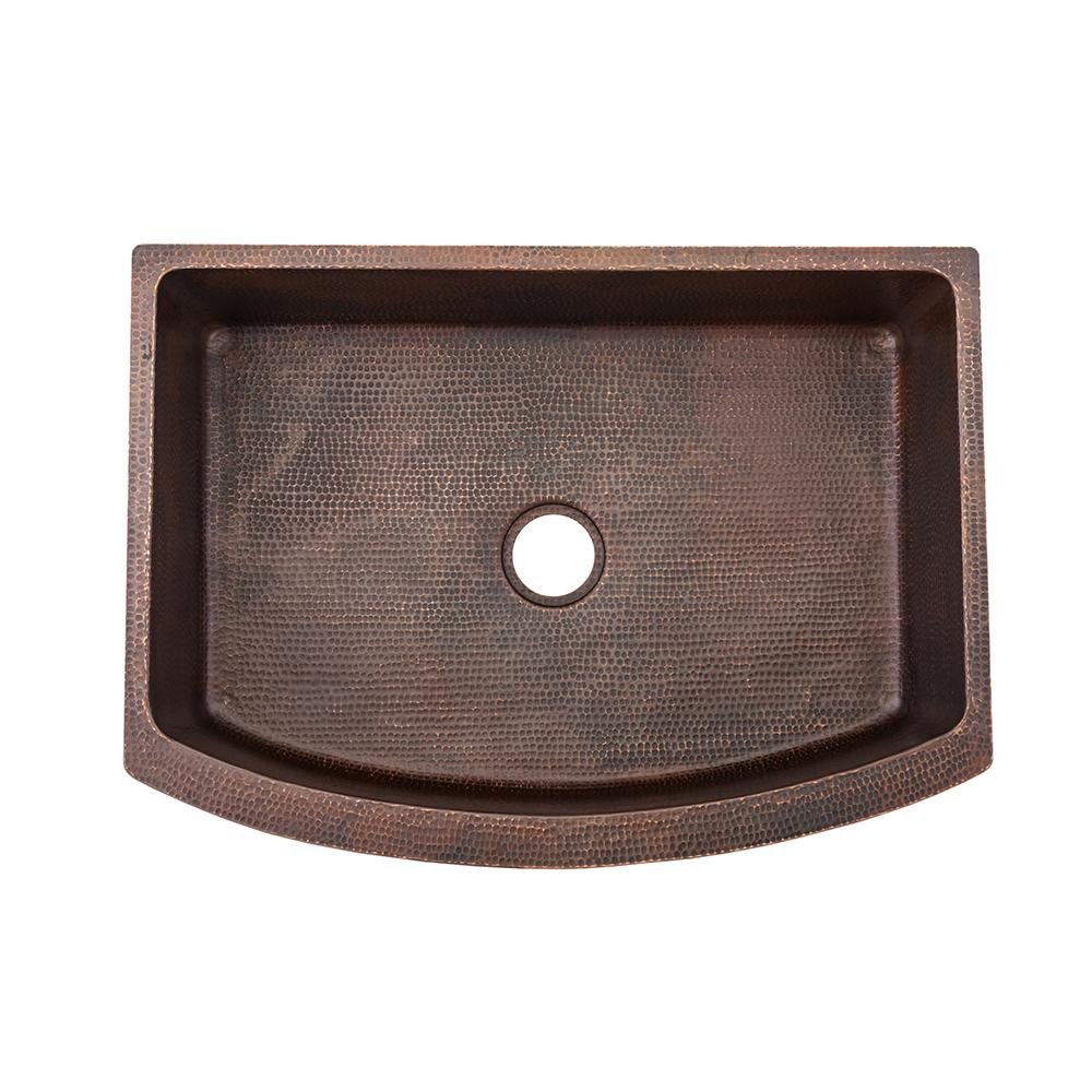 Premier Copper 33 in. Hammered Copper Rounded Apron Front Single Basin Kitchen Sink - KASRDB33249