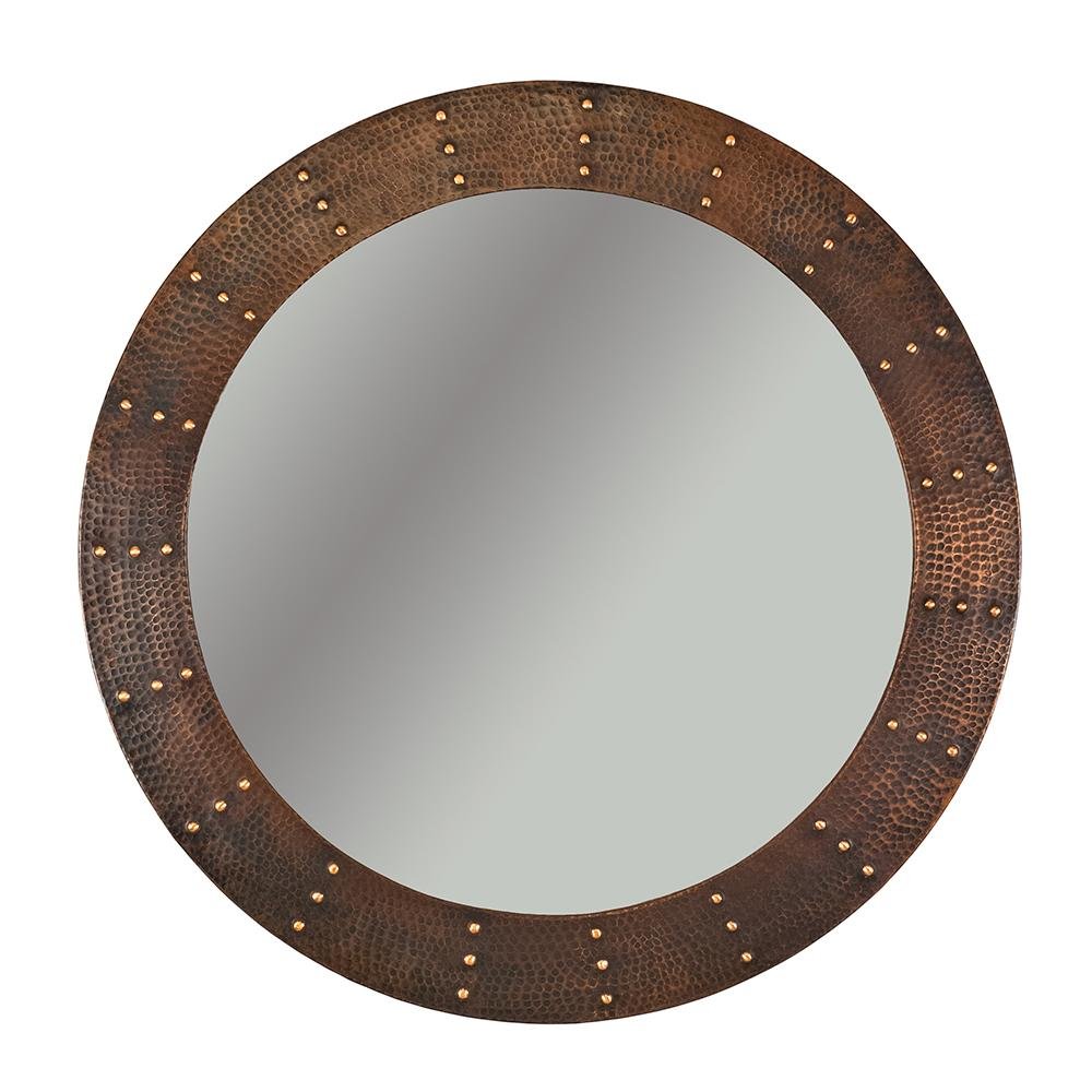 Rustic Premier Copper 34 in. Round Hammered Copper Mirror - MFR3434