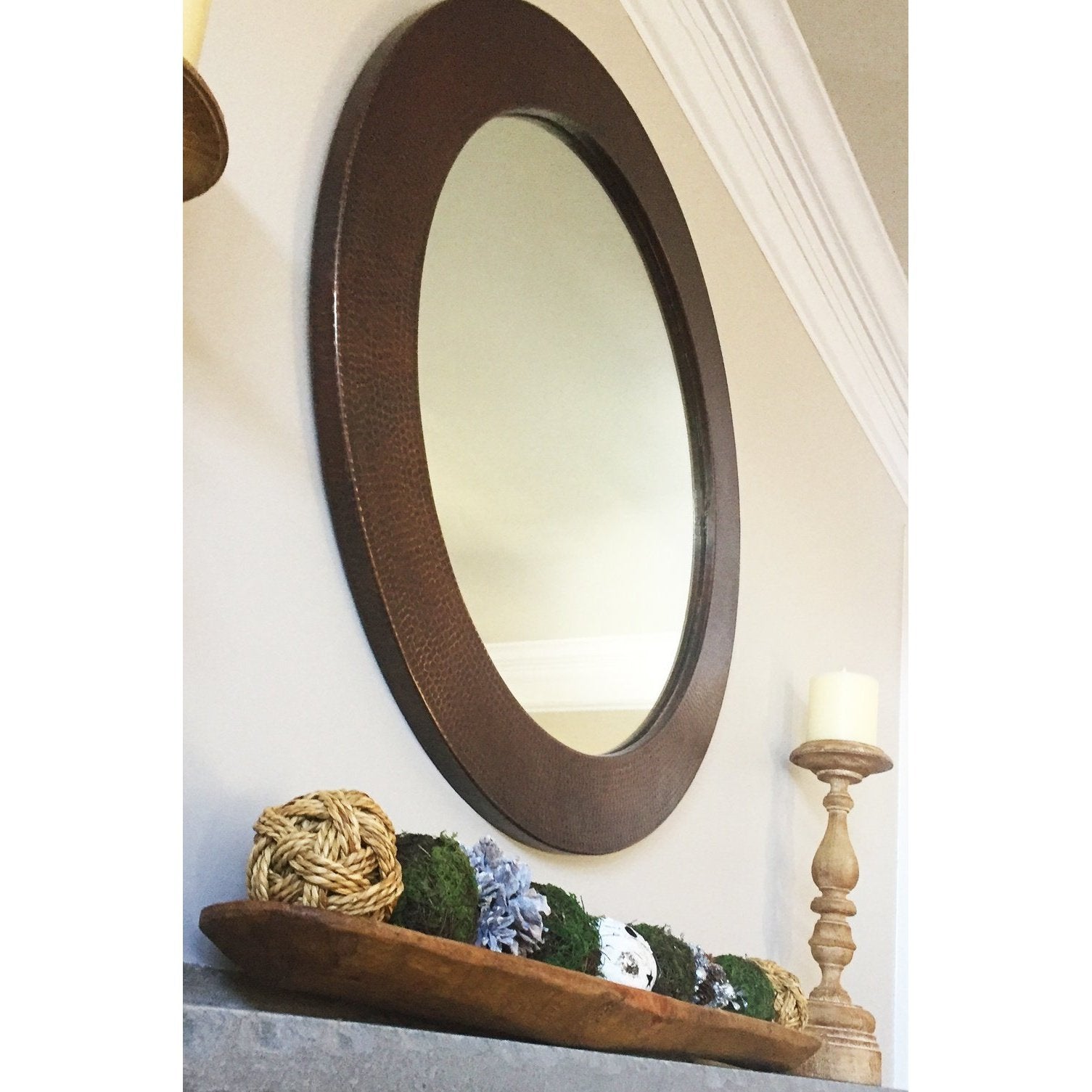 Rustic Premier Copper 34 in. Round Hammered Copper Mirror - MFR3434