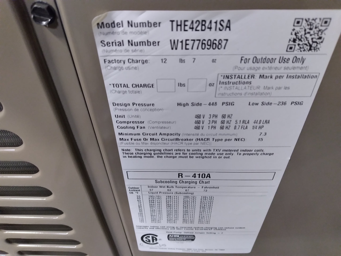 York International 3.5 Ton 3 Stage Split System Heat Pump, 14 Seer, 460/60/3, R410A - THE42B41S