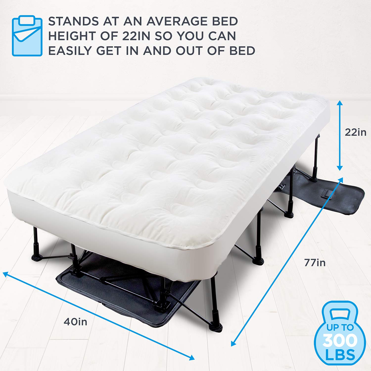 Ivation EZ-Bed Air Mattress, Twin Size Air Mattress with Built In Pump & Deflate Defender - IVIAEZBTA360BG