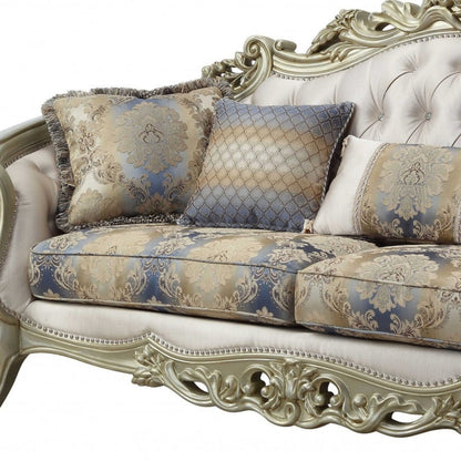 Modway Furniture 40" Antique White Velvet Floral Curved Sofa with Toss Pillows & Chic Champagne Legs for Elegance - 348231-HOMEROOTS