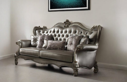 Modway Furniture 46" Platinum Faux Leather Curved Sofa with Toss Pillows - Stylish Comfort & Timeless Elegance - 348644-HOMEROOTS