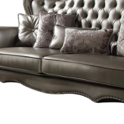 Modway Furniture 46" Platinum Faux Leather Curved Sofa with Toss Pillows - Stylish Comfort & Timeless Elegance - 348644-HOMEROOTS