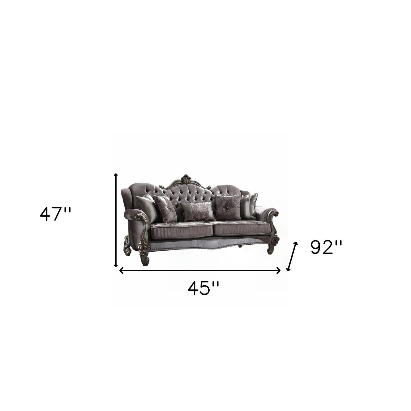 Modway Furniture 45" Platinum Velvet Floral Sofa with Toss Pillows - Elegant Design, Comfort, and Style for Any Room - 348645-HOMEROOTS