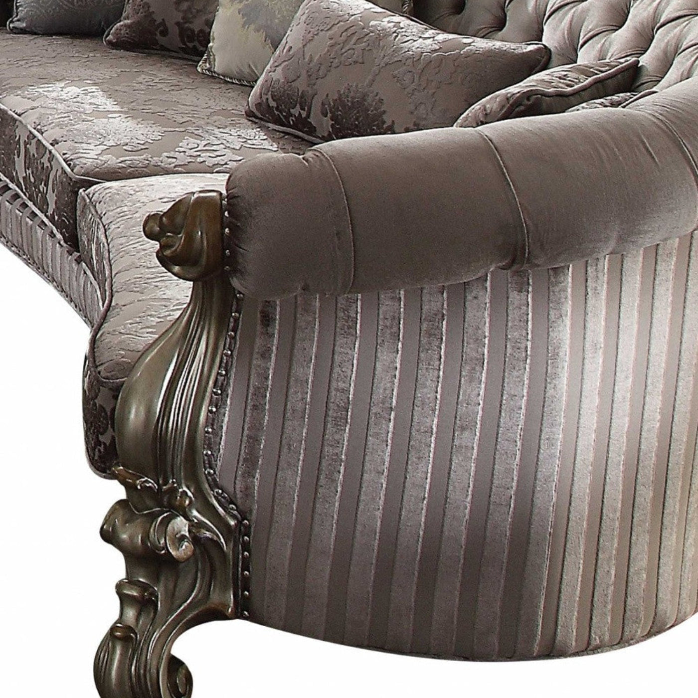 Modway Furniture 55" Gray Velvet Curved Floral Sofa with Toss Pillows & Elegant Champagne Legs for Modern Homes - 348646-HOMEROOTS