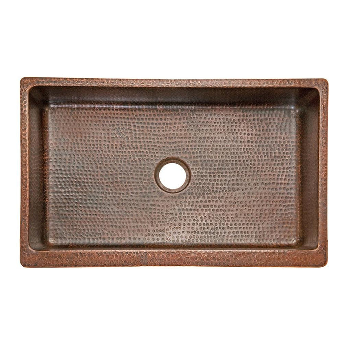 Premier Copper 35 in. Hammered Copper Apron Front Single Basin Kitchen Sink KASDB35229