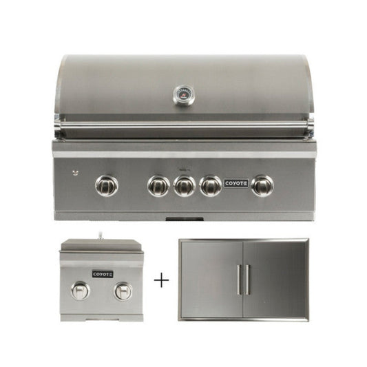Coyote S-Series 36" Grill Package - Includes Grill, 36" Double Access Door, & Double Side Burner - C2SL36+CDA2436+C1DB