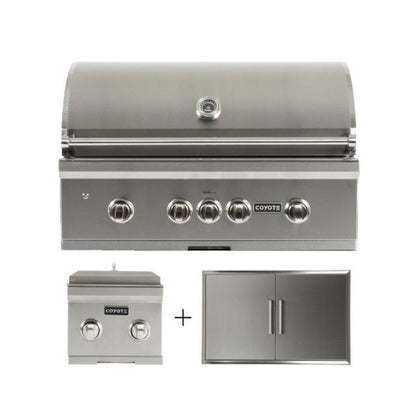 Coyote S-Series 36" Grill Package - Includes Grill, 36" Double Access Door, & Double Side Burner - C2SL36+CDA2436+C1DB