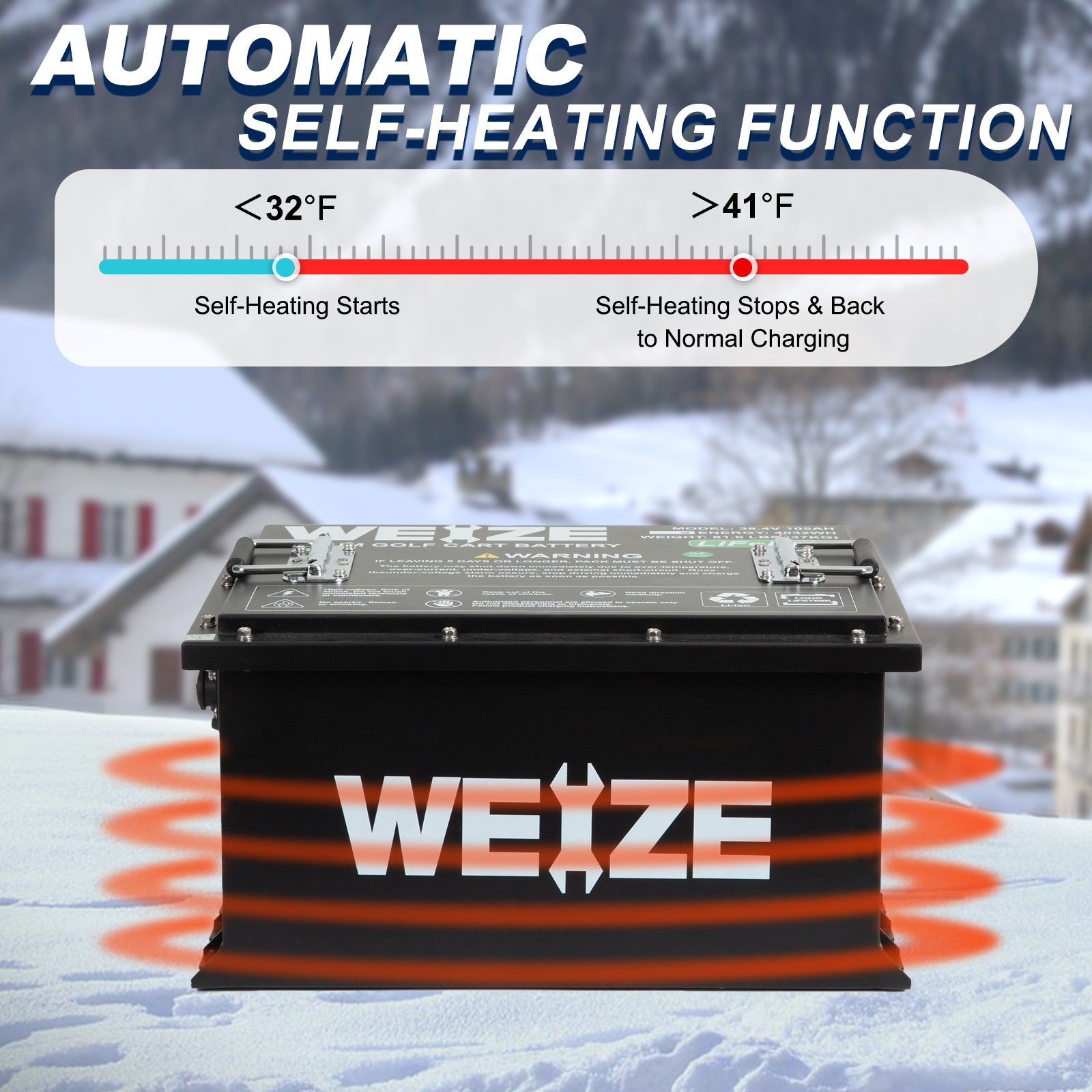 WEIZE 36V(38.4V) 105AH LiFePO4 Golf Cart Battery, 4032Wh Bluetooth Lithium Battery - Complete Kit - BAC-0113