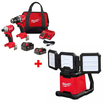 Milwaukee 3693-22CX M18 2-Tool Combo Kit W/ FREE 2368-20 M18 Flood & Area Light - 781915