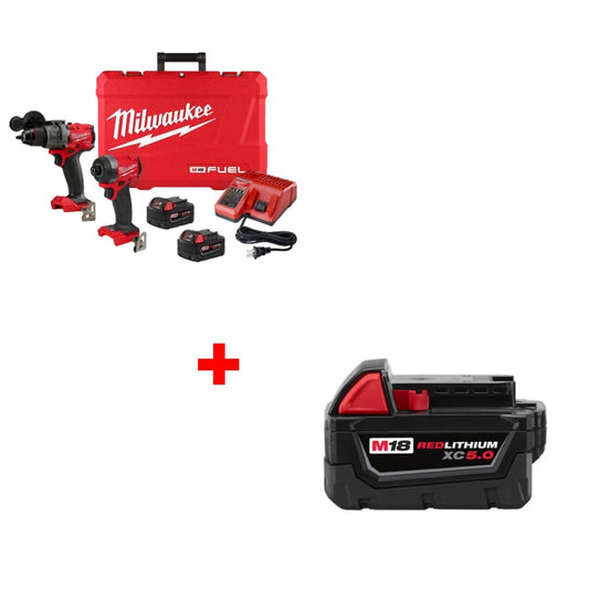 Milwaukee 3697-22 M18 FUEL 2-Tool Combo Kit w/ FREE 48-11-1850 M18 Battery Pack - 704863