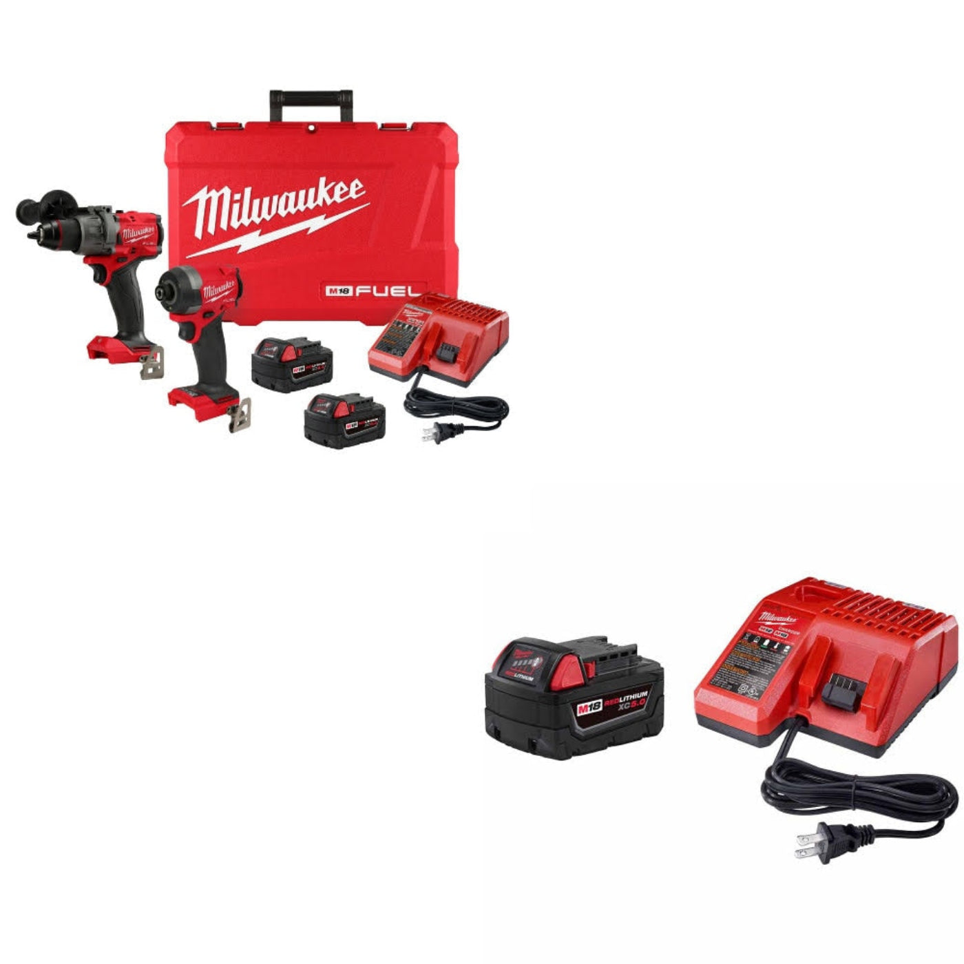 Milwaukee 3697-22 M18 FUEL 2-Tool Combo Kit W/ 48-59-1850 M18 XC5.0 Starter Kit - 807909