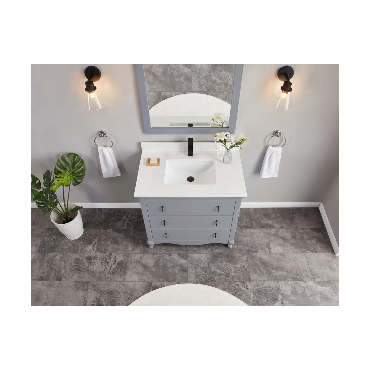36" Cadet Finish Solid Wood Sink Vanity With 1' Artificial Stone Top