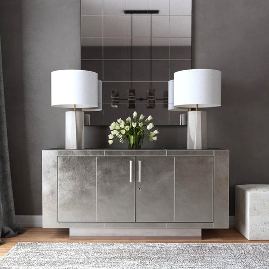 Butler Specialty Company Francois Silver Leather 70.5"" Buffet Sideboard, Silver  - 3736435