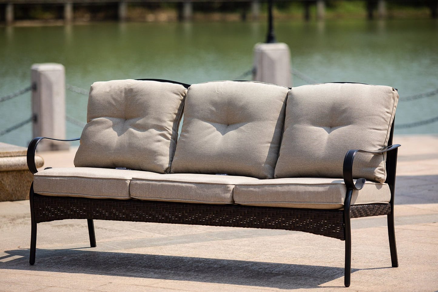 Modway Furniture 69" Beige Polyester Blend Settee with Elegant Black Legs - Stylish, Comfy, and Versatile Seating! - 374050-HOMEROOTS