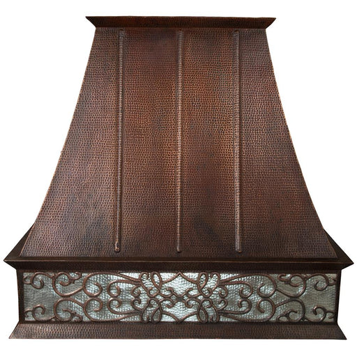 Premier Copper 38 in. Hammered Copper Wall Mounted Euro Range Hood with Nickel Background Scroll Design
