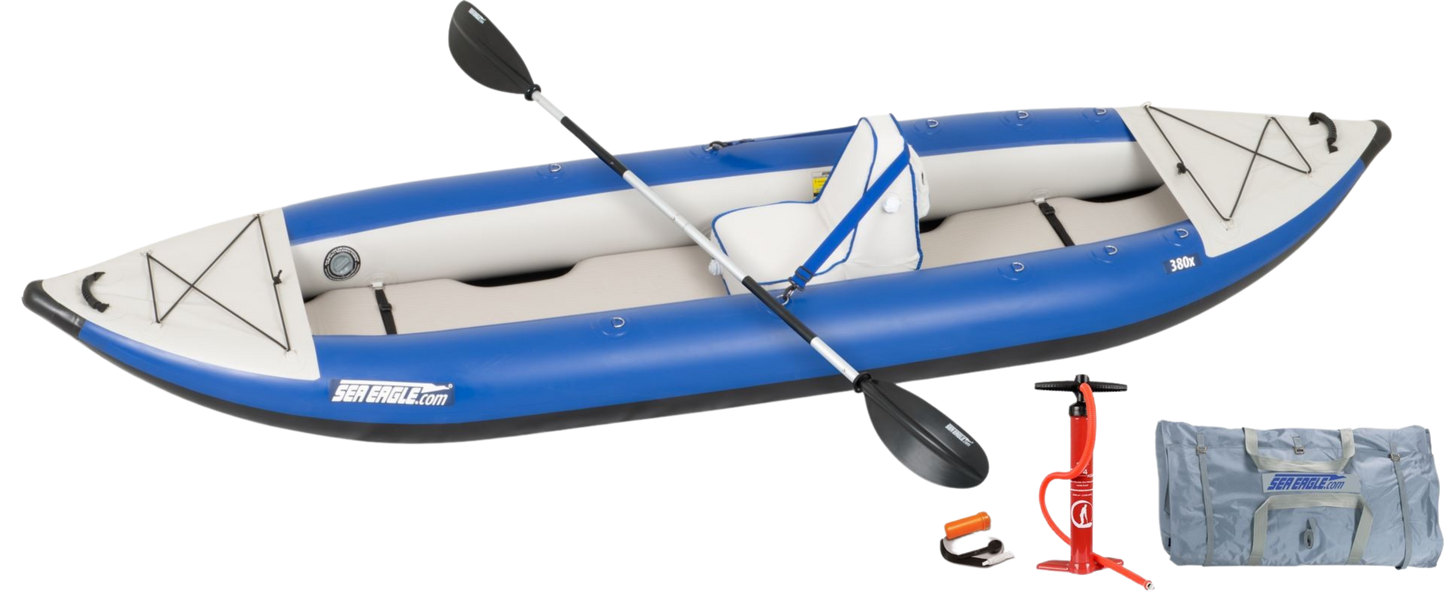 Sea Eagle 380X Explorer Inflatable Kayak Deluxe Package Blue Gray New - 380XK_D