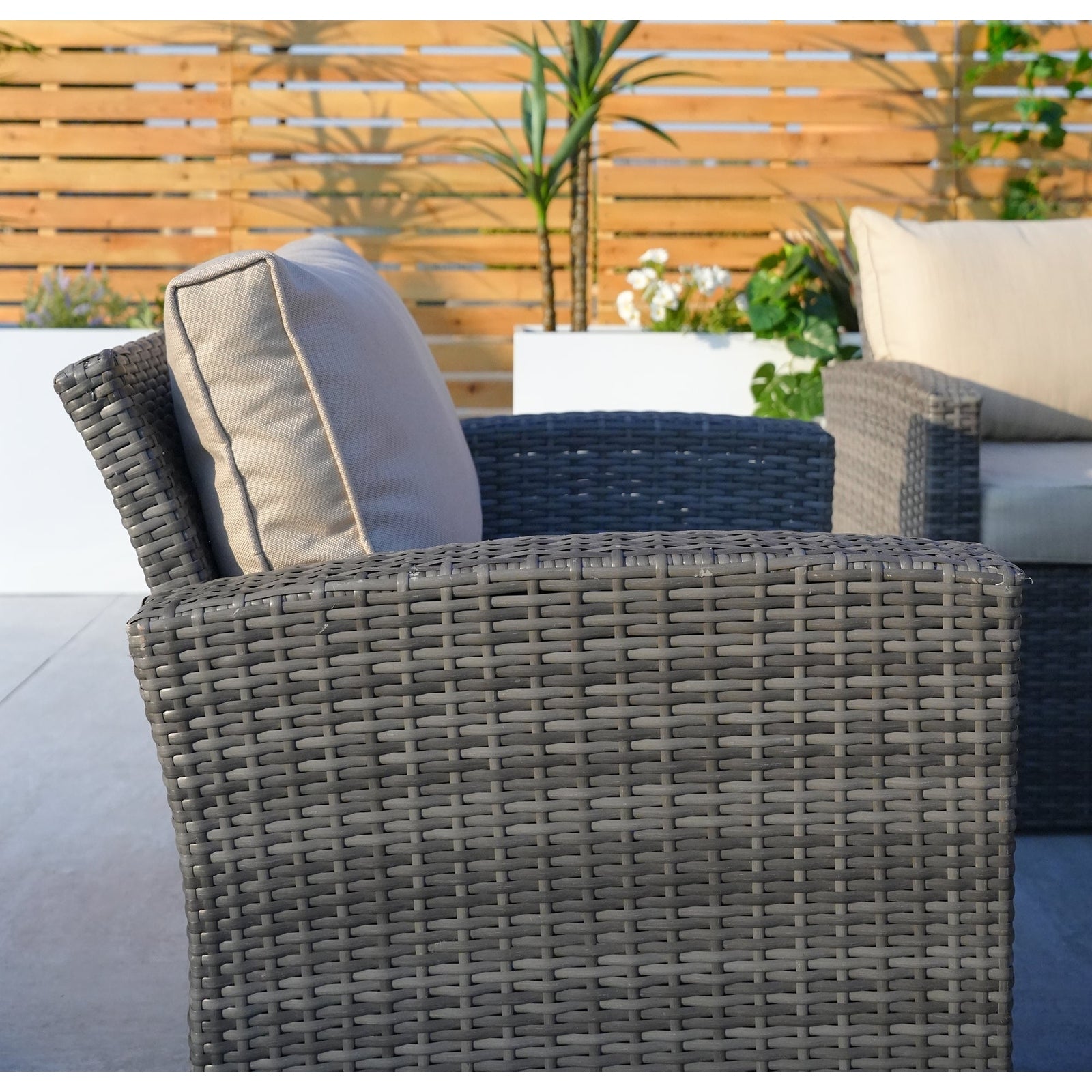 HomeRoots Outdoors - ECannes Variegated Grey 7-Piece Wicker Outdoor Sectional Set With Beige Cushions - 384146