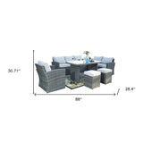 HomeRoots Outdoors - ECannes Variegated Grey 7-Piece Wicker Outdoor Sectional Set With Beige Cushions - 384146